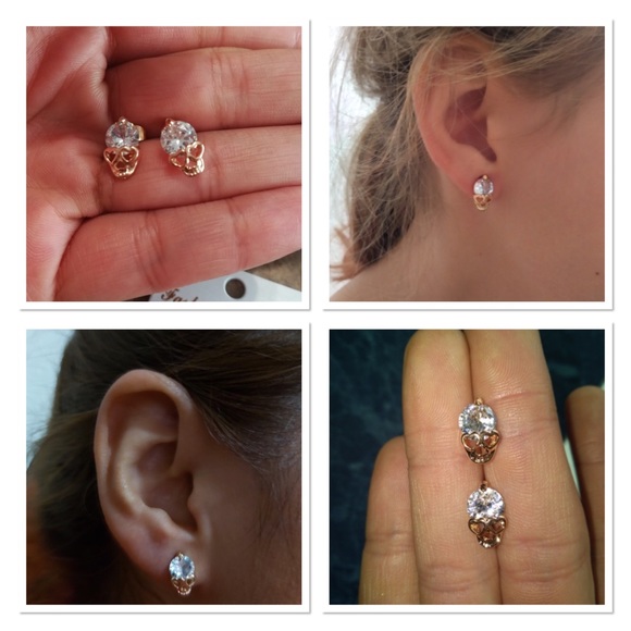 Crystal Skull Heart Rose Gold Toned Earrings - Picture 5 of 8